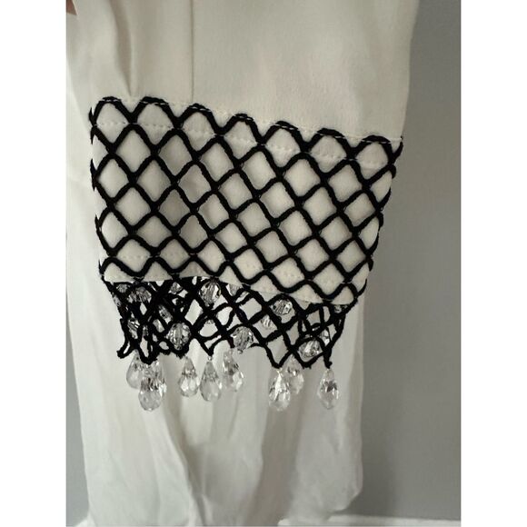 NWT Burberry Button Front Crystal Fringe Cuff Long Sleeve Silk Blouse Ivory Sz 6 - Picture 9 of 14